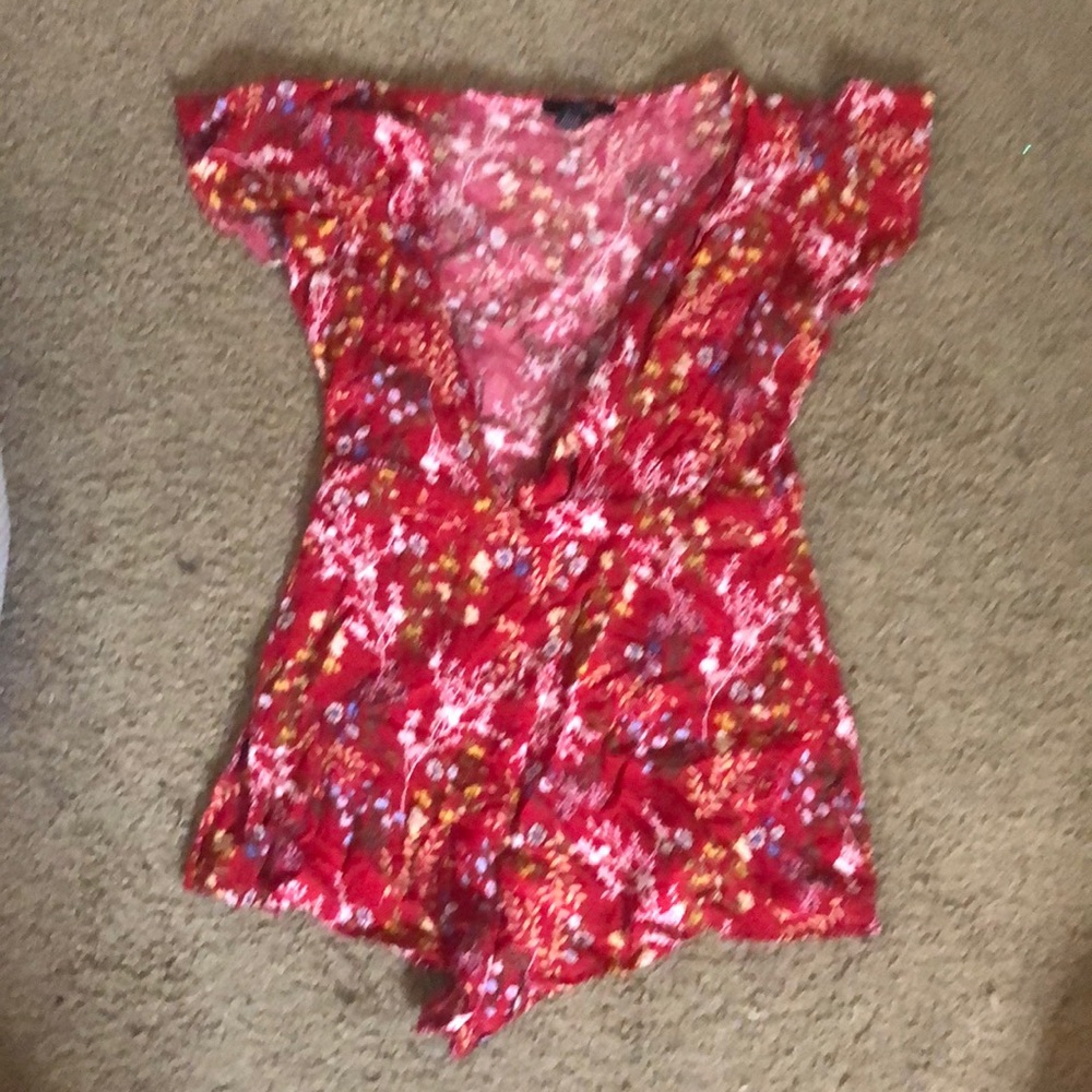 Red flower romper